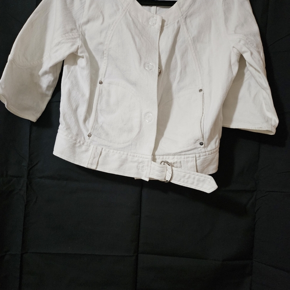 Apostrophe Stretch Ladies 2 Piece Round Neck Jacket With Capri Pant Size 4 White - Picture 7 of 7